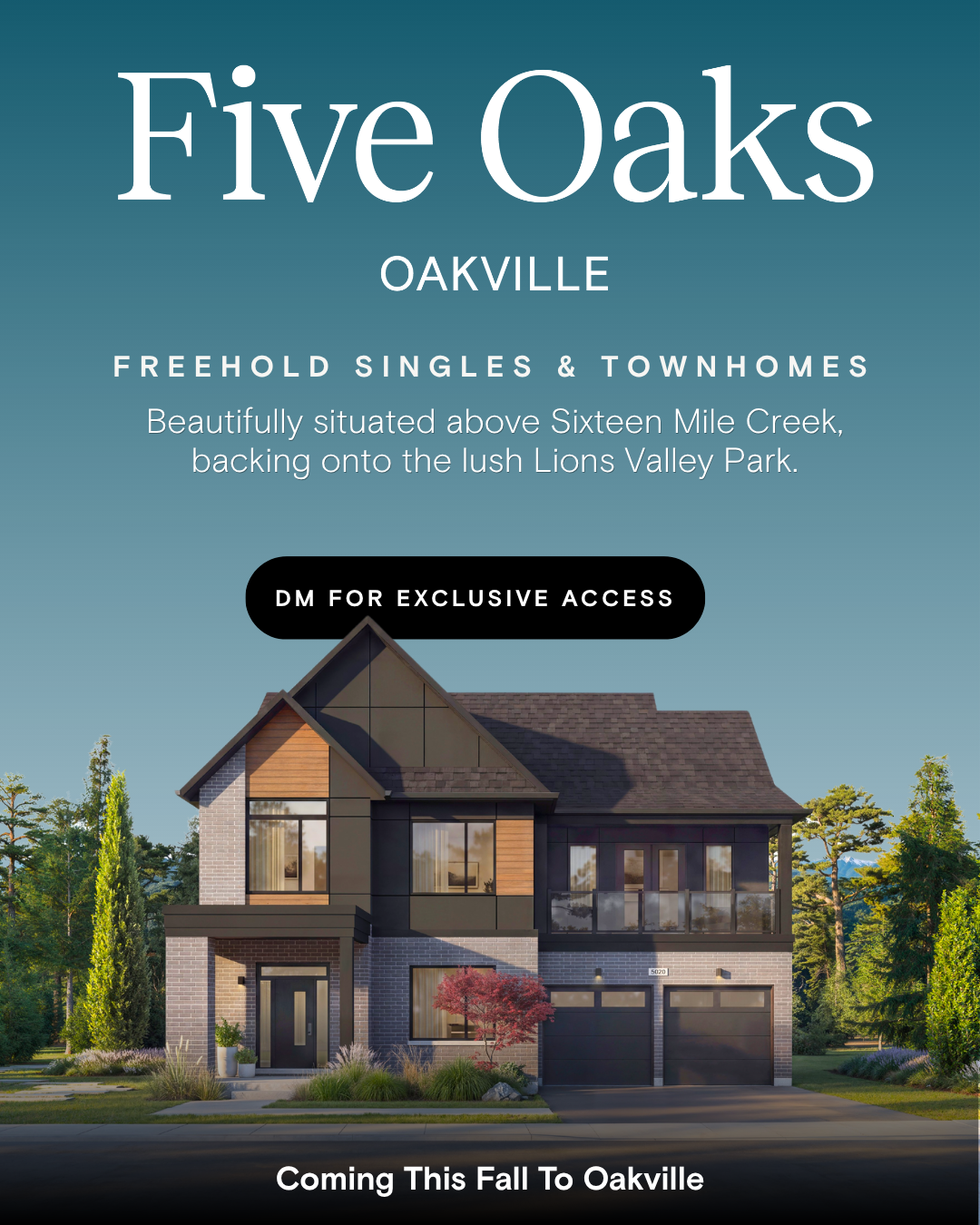 Five Oaks location map — Dundas Street West, Sixteen Mile Creek, Lions Valley Park, Oakville